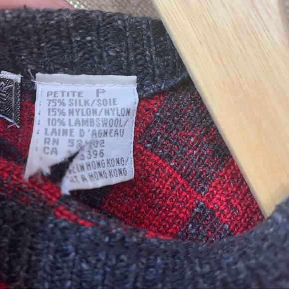 Checkered Cardigan Silk Wool Blend Checkered Vintage Sweater - Picture 11 of 16